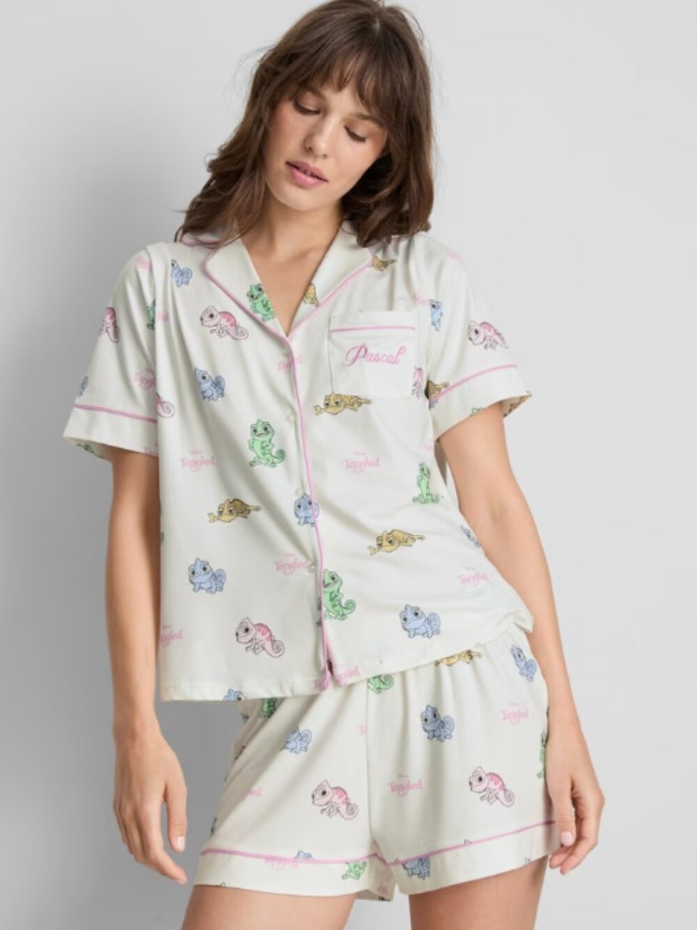 Disney Tangled Pascal Shorty Boyfriend Pajamas Set Shorts Rapunzel
